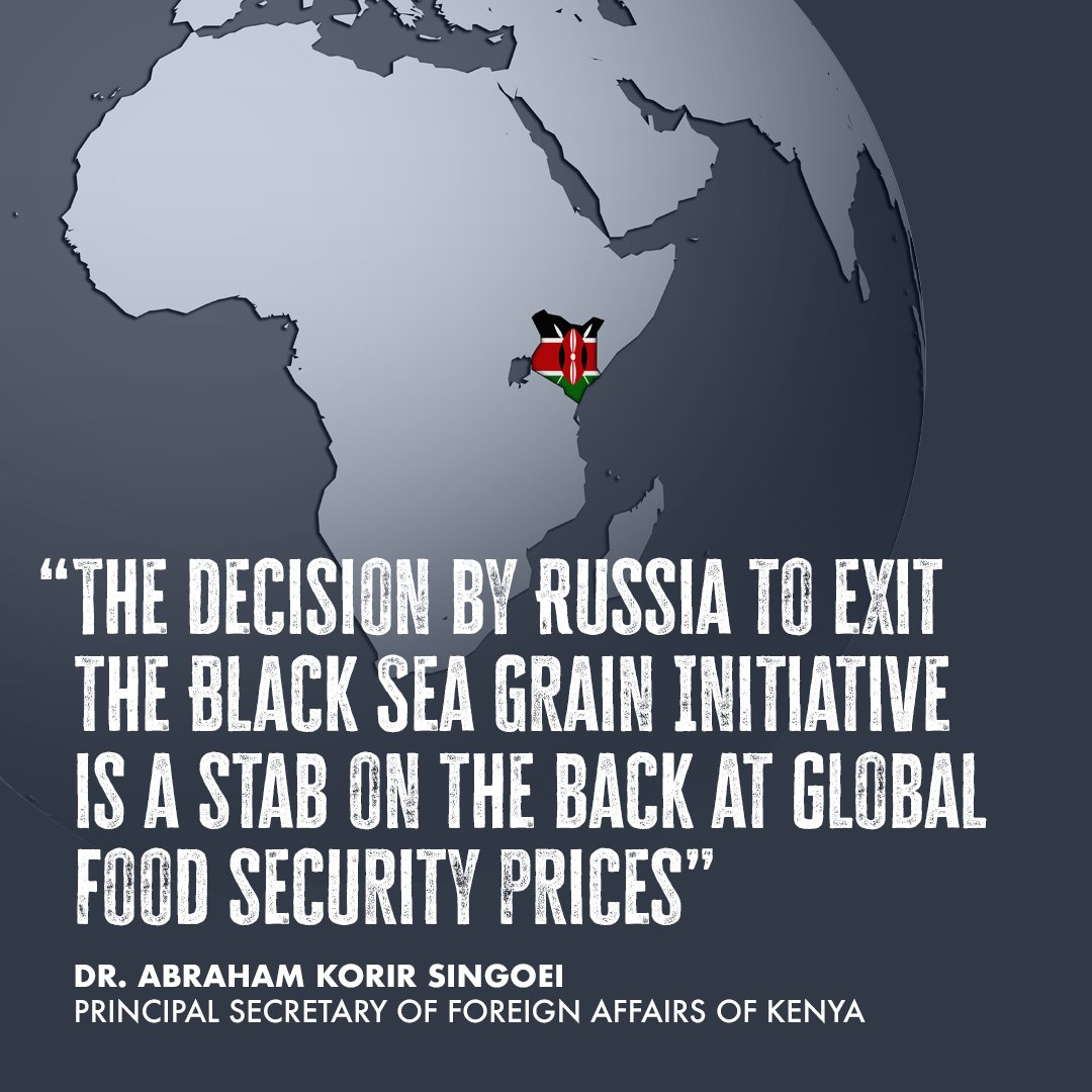 Kenya predicts their grain prices will double after Russia’s withdrawal from the #BlackSeaGrainInitiative.

Putin’s decision disproportionately affects the world’s poorest, particularly countries in the Horn of Africa already impacted by conflict and drought.

#FoodIsNotAWeapon