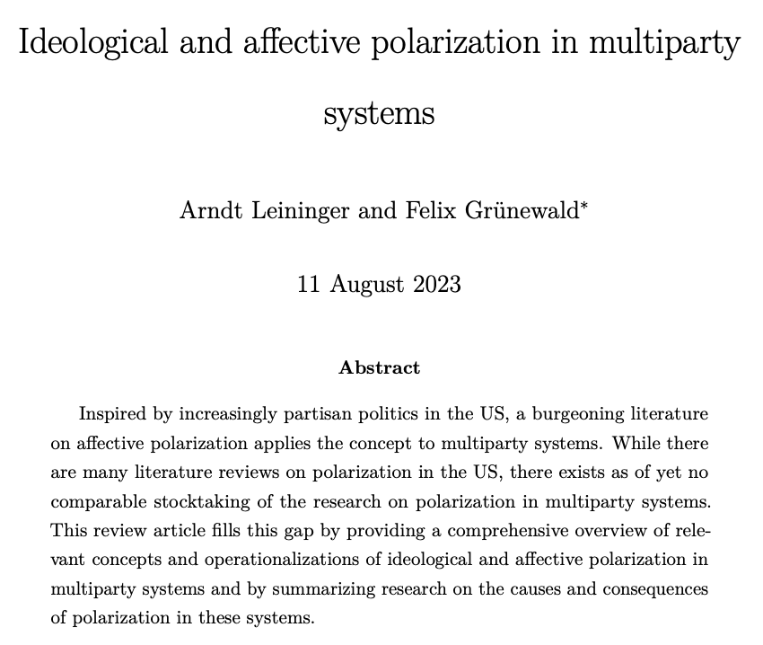 .@a_leininger and I have decided to collect what we know about polarisation in multiparty systems in a review article that is now available on OSF: osf.io/preprints/soca… We are excited to share this first version now and to hear your feedback!