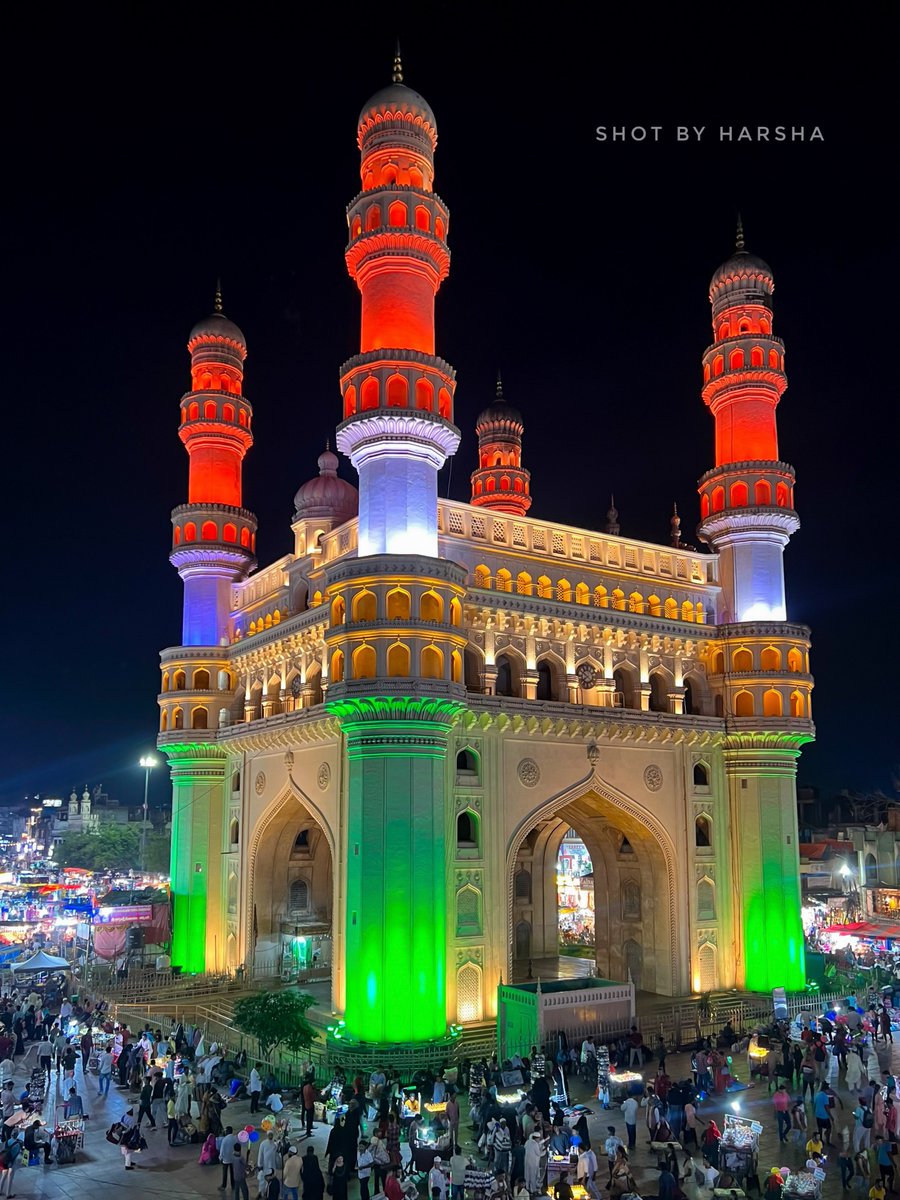 Charminar is illuminated with tricolour lights for 76th independence day. 
.
.
#Shotoniphone #Hyderabad #charminar #Tricolor #IndependenceDay2023 <a href="/KTRBRS/">KTR</a> <a href="/KonathamDileep/">Konatham Dileep</a> <a href="/RaoKavitha/">Kavitha Kalvakuntla</a> <a href="/HiHyderabad/">Hi Hyderabad</a> <a href="/hydcitypolice/">Hyderabad City Police</a> <a href="/SunRisers/">SunRisers Hyderabad</a> <a href="/HyderabadMojo/">Hyderabad Mojo</a> <a href="/incredibleindia/">Incredible!ndia</a> <a href="/TheRealHimanshu/">Himanshu Rao Kalvakuntla</a>