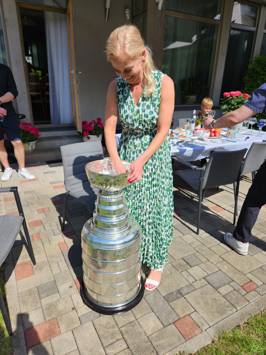 We arrived in Latvia. The first thing is to have Teddy's favourite meal out of the #stanleycup. The second thing is to have Mom clean up once he was finished. <a href="/GoldenKnights/">Vegas Golden Knights</a> <a href="/NHL/">NHL</a> <a href="/HockeyHallFame/">Hockey Hall of Fame</a>