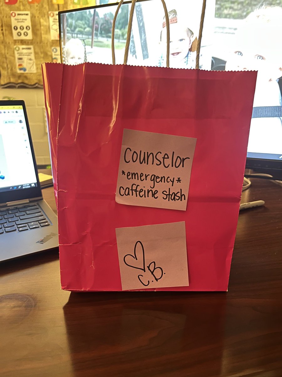 "Counselor *emergency* caffeine stash" 😂 What a sweet gift to receive from a friend on a Friday!!