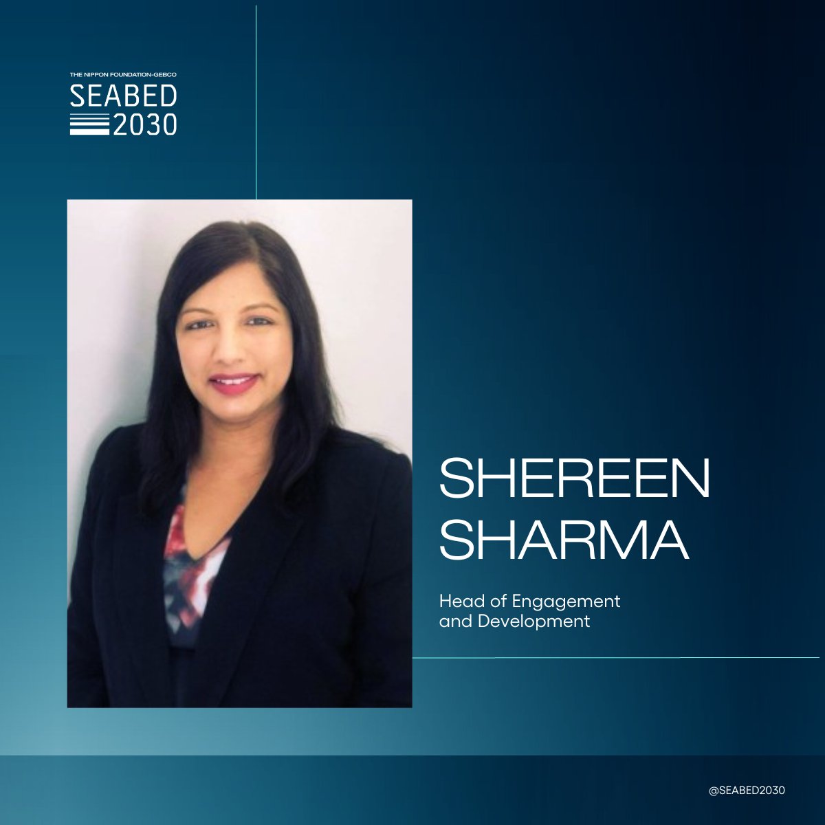 🌊 GIVE US A WAVE 

We’re proud to have #hydrographic surveyor and spatial specialist Shereen Sharma on our team. 

She is one of the alumni from the first <a href="/NipponZaidan/">日本財団</a>-<a href="/gebcobathymetry/">GEBCO bathymetry</a> Training Programme, and now serves as Head of Engagement and Development for #Seabed2030! 👏