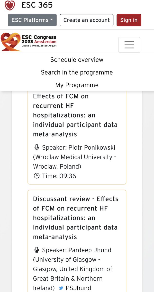 Excited for #ESC2023 in just 2 wk! Honored to share HEART-FID results on Sat, Aug 26 in Hotline 2 at 8:30am - on behalf of incredible investigator team & pts Largest IV iron trial in HF Followed by pooled FCM analysis See ya there!