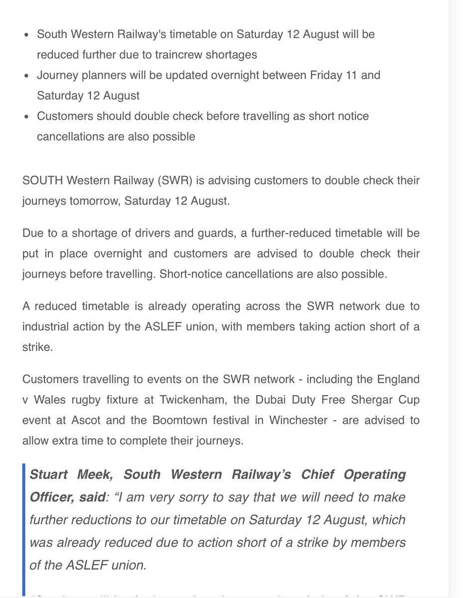 PaulClifton_'s tweet photo. How on earth did @SW_Help allow a staff shortage on this scale to happen? I know it’s the middle of school holidays, but here is an admission by the company that it does not have sufficient drivers and guards to run the scheduled service. https://t.co/9MADlfNuLZ