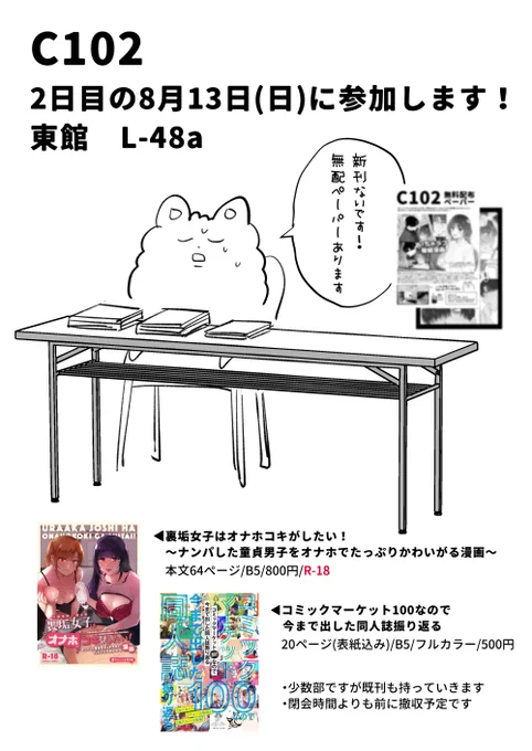 日曜日コミケ会場におります～!新刊ないので無配のペーパーを作りました!既刊少しだけ持っていきます～サンプルはピクシブでご確認ください☺ 