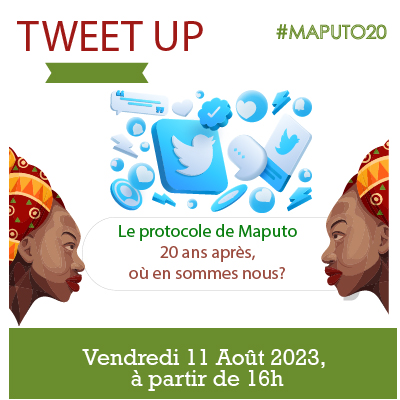 #TweetUP 
Joignez nous aujourd'hui  à 16h pour célébrer le protocole de #Maputo et réfléchir sur les défis restants concernant la protection et le respect des droits en santé de la reproduction des femmes pour créer un monde plus équitable pour elles .
#Maputo20 #DSSR #MSI