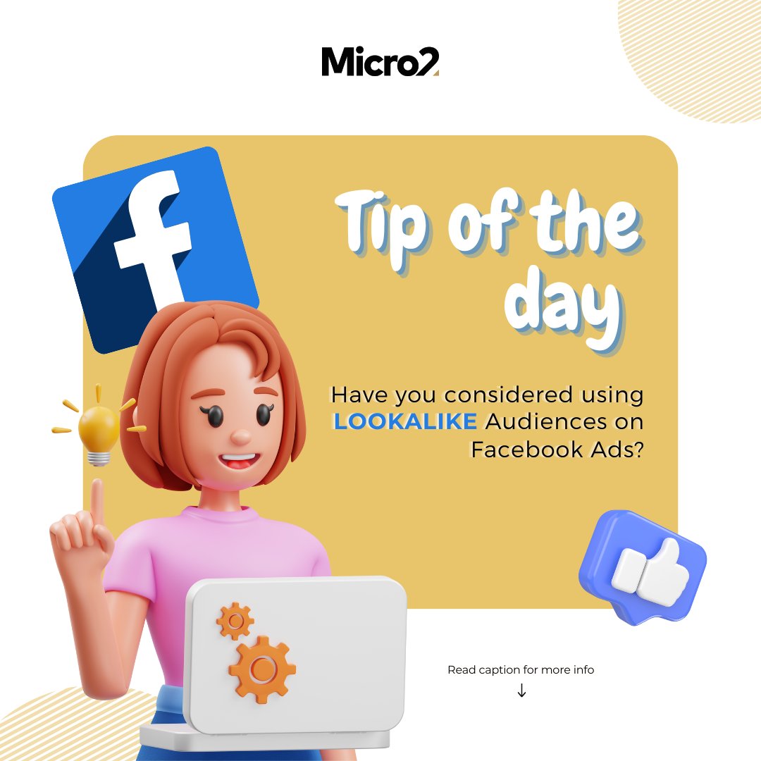 Micro2marketing's tweet photo. Boost Targeting Success with Lookalike Audiences! 🔝

Expand reach by creating Lookalike Audiences from customer data. Facebook finds users like yours, enhancing ad relevance for higher conversions. Thrive with data-driven precision! 🚀

📩 Contact Us Today: hello@micro2.uk https://t.co/2GtXhp16TY