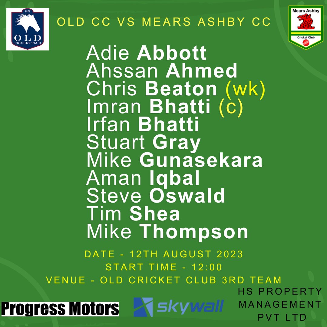 🚨Team News🚨

Tomorrow's 1st XI who host <a href="/STONYCC/">Stony Stratford CC</a> 3rd XI

Tomorrow's 2nd XI who travel play to <a href="/OfficialOldCC/">Old Cricket Club</a> 3rd XI

#MACC