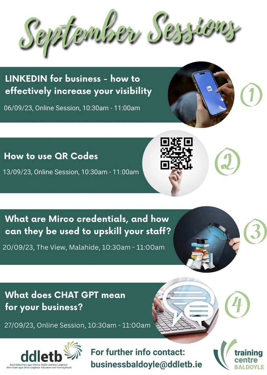 BaldoyleTC's tweet photo. Check out our upcoming information sessions this September⬇️💻
#Teamddletb #ddletb #SeptemberSessions
#SkillstoAdvance @ddletb @ThisisFet @ETBIreland https://t.co/n9qIChrDRM
