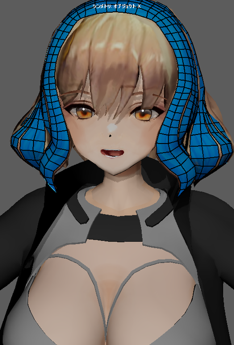 結構早い段階で手動リトポをしないと髪の流れが最終的にいい感じにまとまらない…。この工程を少なく済ませたいけどまだ無理そう…。 