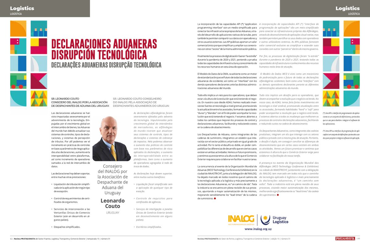 Uruguay Logístico (@uy_logistico) on Twitter photo 📰 "Declaraciones aduaneras. Disrupción tecnológica", por el consejero del INALOG, Leonardo Couto en <a href="/Todologistica/">TodoLOGISTICA</a> 📰 "Declaraciones aduaneras. Disrupción tecnológica", por el consejero del INALOG, Leonardo Couto en <a href="/Todologistica/">TodoLOGISTICA</a>