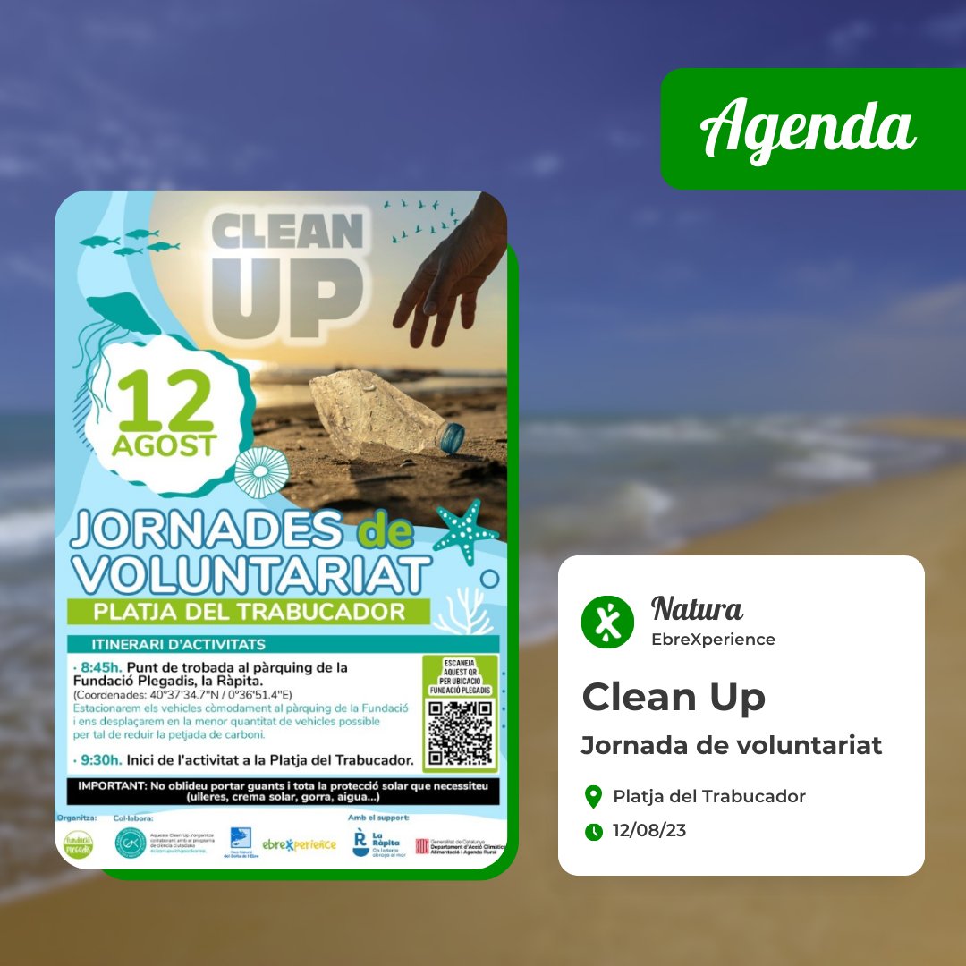 ebreXperience (@ebrexperience) on Twitter photo Demà dissabte, els voluntaris i voluntàries que vulguin participar en la Clean Up
han d’acostar-se fins a la seu de la Fundació Plegadis de la Ràpita. @fundacioplegadis <a href="/TurismeLaRapita/">Turisme la Ràpita</a> #ebrexperience #reservadelabiosfera #terresdelebrenatural #ecoturismo #turismefamiliar Demà dissabte, els voluntaris i voluntàries que vulguin participar en la Clean Up
han d’acostar-se fins a la seu de la Fundació Plegadis de la Ràpita. @fundacioplegadis <a href="/TurismeLaRapita/">Turisme la Ràpita</a> #ebrexperience #reservadelabiosfera #terresdelebrenatural #ecoturismo #turismefamiliar
