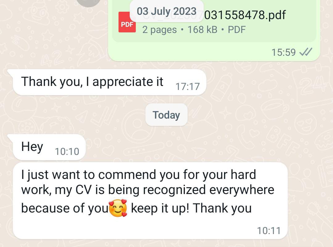 ZamakonkeK's tweet photo. Contact Experts for Professional CV Revamp and Cover Letter at Affordable Prices ‼️

Cover letter costs R50📝❤
CV (Prices From R80)📝❤

Whatsapp link:📲(https://t.co/VoTRcKRbyy) or 078 848 6818 

[TESTIMONIALS, VIEW THE THREAD] https://t.co/kTSfU7taY9