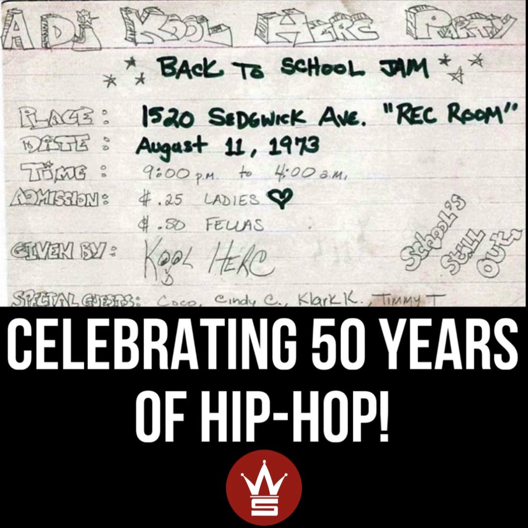 WORLDSTAR's tweet photo. On a Summer night in The Bronx 50 years ago today, #HipHop was born. The legendary #KoolHerc put on a back-to-school jam at 1520 Sedgwick Ave, and the rest is history. We want to say thank you to all of those who contributed to the culture of Hip-Hop over the last five decades for all that you have done. A major thank you up in heaven to our favorite contributor to the culture, our founder, brother, and friend, Lee "Q" O'Denat, who gave many of today's major Hip-Hop artists a platform to be heard. You remain in our thoughts and prayers forever and always. Peace and love y'all, Happy #HipHop50