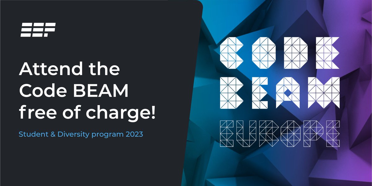 Student &amp; Diversity program 👇

We are inviting students, underrepresented groups in tech, people with disabilities or people who could otherwise not afford to, to attend <a href="/CodeBEAMio/">Code BEAM</a> for free! 

Form: shorturl.at/dDEJY 

Do it before October 16th!

#MyElixirStatus