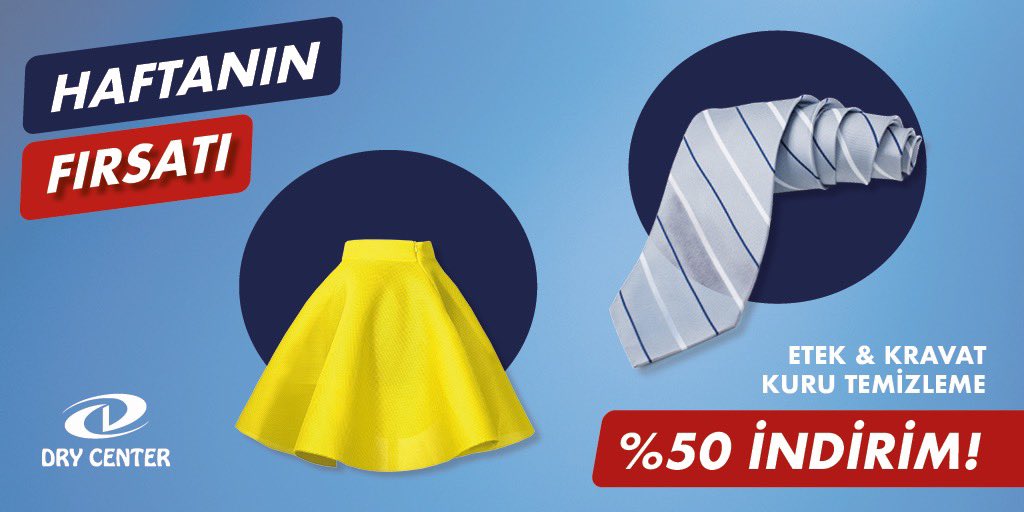 Haftanın fırsatı: Etek ve kravat kuru temizlemede %50 indirim! 11-17 Ağustos tarihlerinde geçerlidir. #haftanınfırsatı #drycenter #kurutemizleme