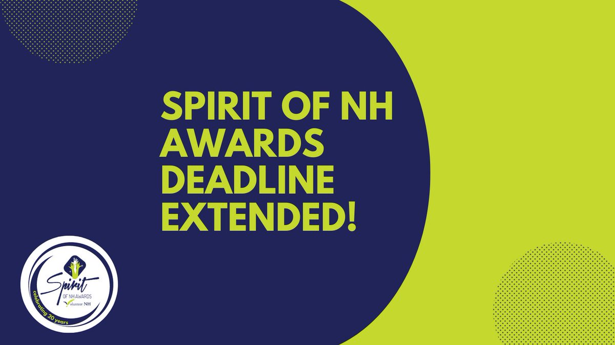 Another week to submit your Spirit of NH Awards nomination!  Help us celebrate the impact of volunteers by nominating one today: 

volunteernh.smapply.io/prog/spirit_of…
