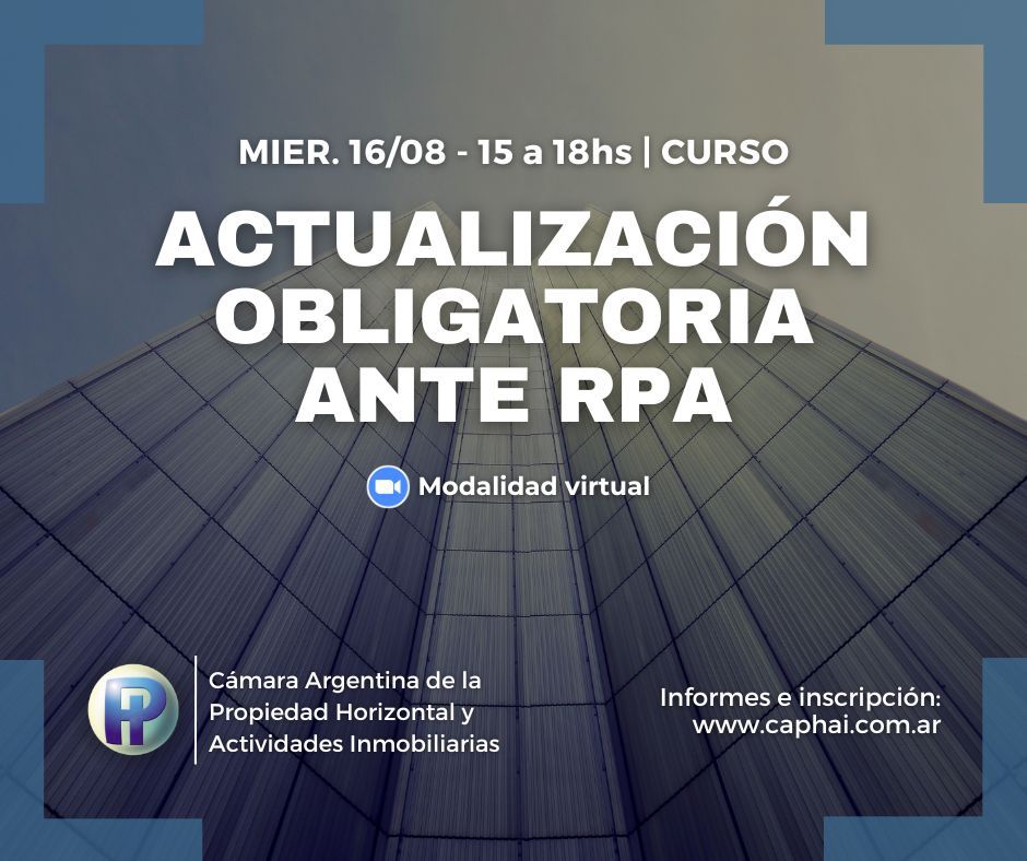 Más Capacitaciones para Administradores. Curso sobre Actualización Obligatoria ante RPA.

Miércoles 16 de Agosto de 16 a 16.30 hs. Más información e inscripción en caphai.com.ar.

#actualizacionRPA #rpa #administraciondeconsorcios #capacitaciononline