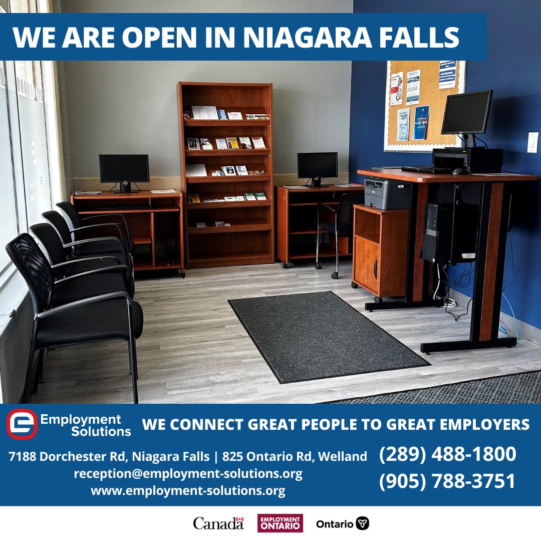 Happy and ready to serve you at 7188 Dorchester Road, Niagara Falls (across from Hamburg Honda)
Our newly renovated space has so much to offer our amazing jobseekers, such as:
✔️ New Computer Area (shown in the picture)
✔️ Settlement Office to Service Newcomers
And much much more