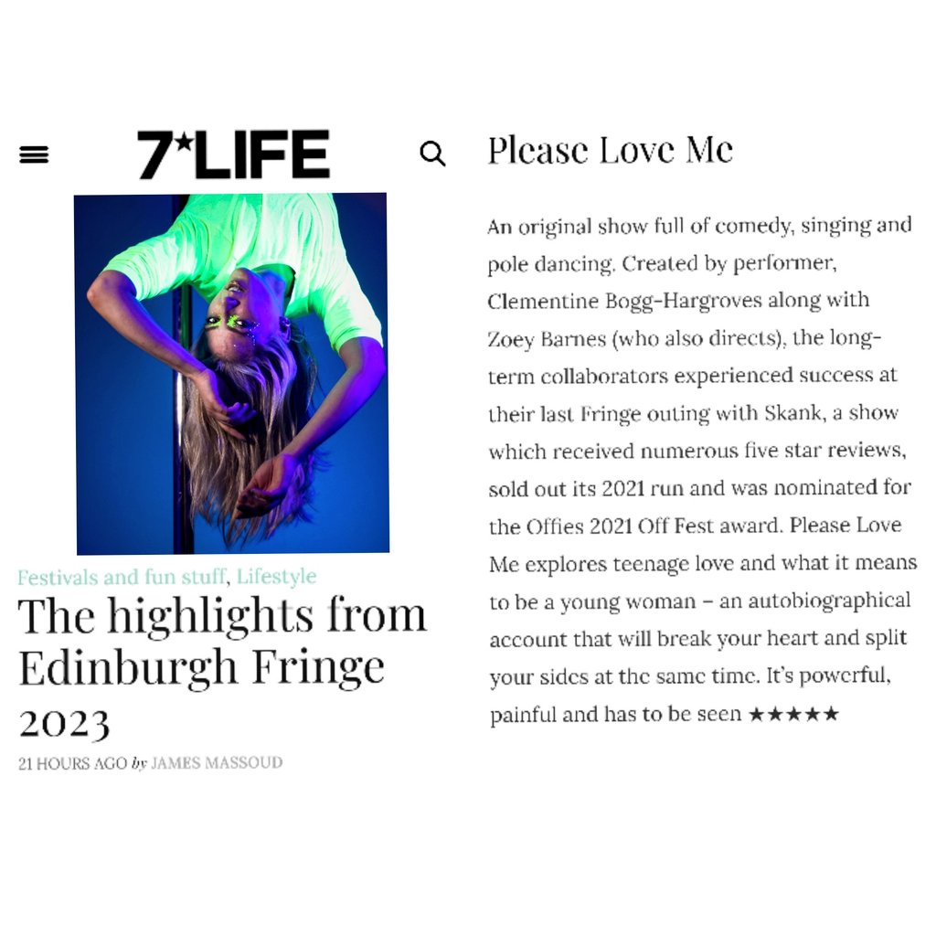 Our first ⭐⭐⭐⭐⭐ review for Please Love Me!!

James said it has to be seen, so, here's the ticket link 💚💜

pleasance.co.uk/event/please-l…