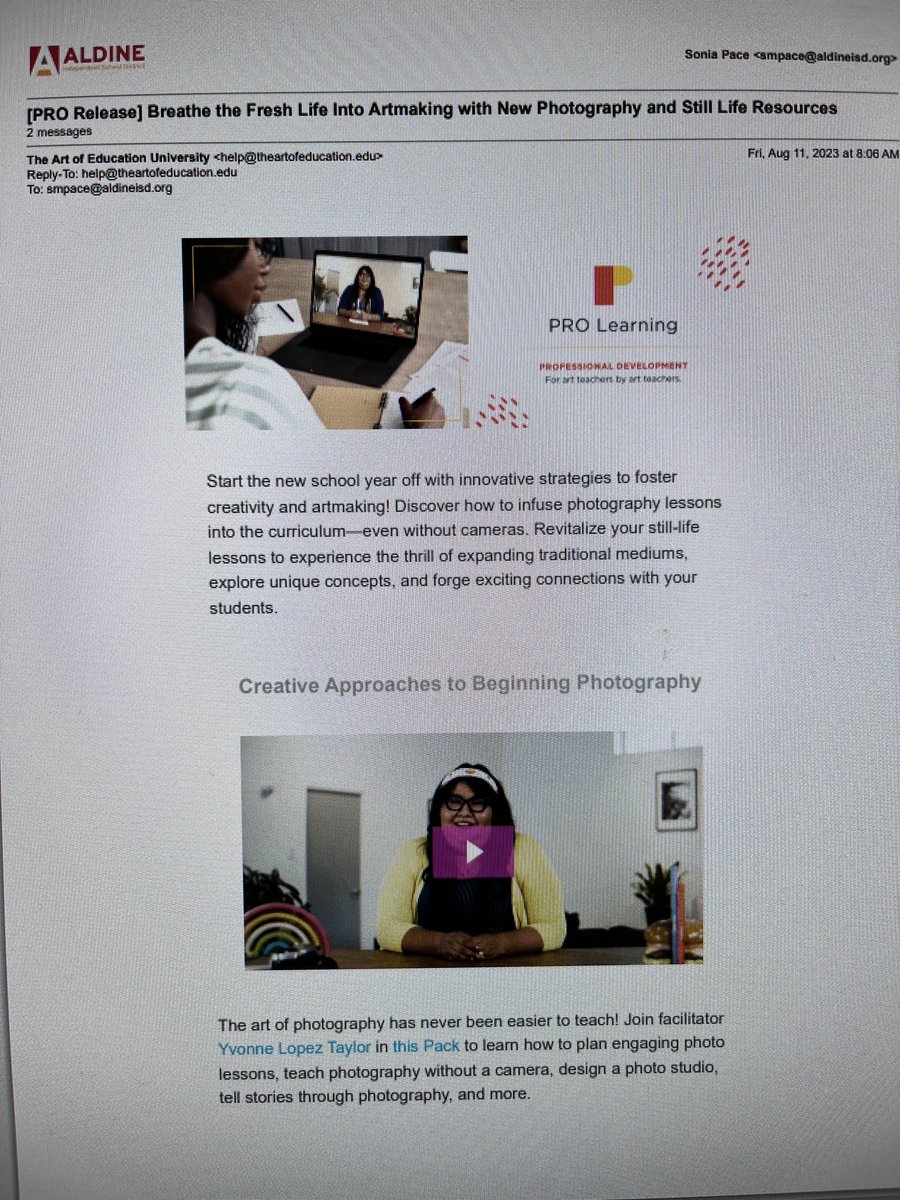 Look who’s featured on ⁦<a href="/theartofed/">The Art of Education University</a>⁩ in today’s email for resources ⁦<a href="/AldineArt/">Aldine ISD Visual Arts</a>⁩ ⁦<a href="/AldineISD/">Aldine ISD</a>⁩ ⁦<a href="/mslowpaz/">mrs. lopez taylor</a>⁩ ⁦<a href="/NewmanKaileigh/">Kaileigh Newman</a>⁩ #AmplifyAldineArt