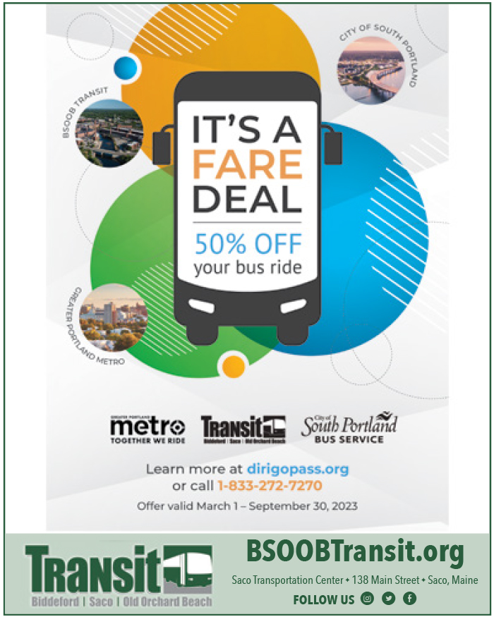 It's a #FareDeal when your ride with BSOOB Transit with half off your #bus ride now through 9/30! Visit bsoobtransity.org today! #bsoobtransit #publictransport #publictransit #greentransit #electricbus #busfare #mainebus #localtransit #maine #mainebeach #keepitlocalmaine