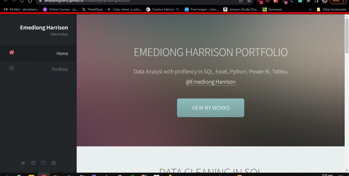 Ms_Delcy's tweet image. DAY 20 of #100daysofdata 

Finally hosted my portfolio on GitHub pages after some minor challenges.

Thankfully, my perfectionist side didn&apos;t take over so yeah, I don&apos;t think it&apos;s good enough yet.

Will work on brushing it up in the coming weeks, months and years.
