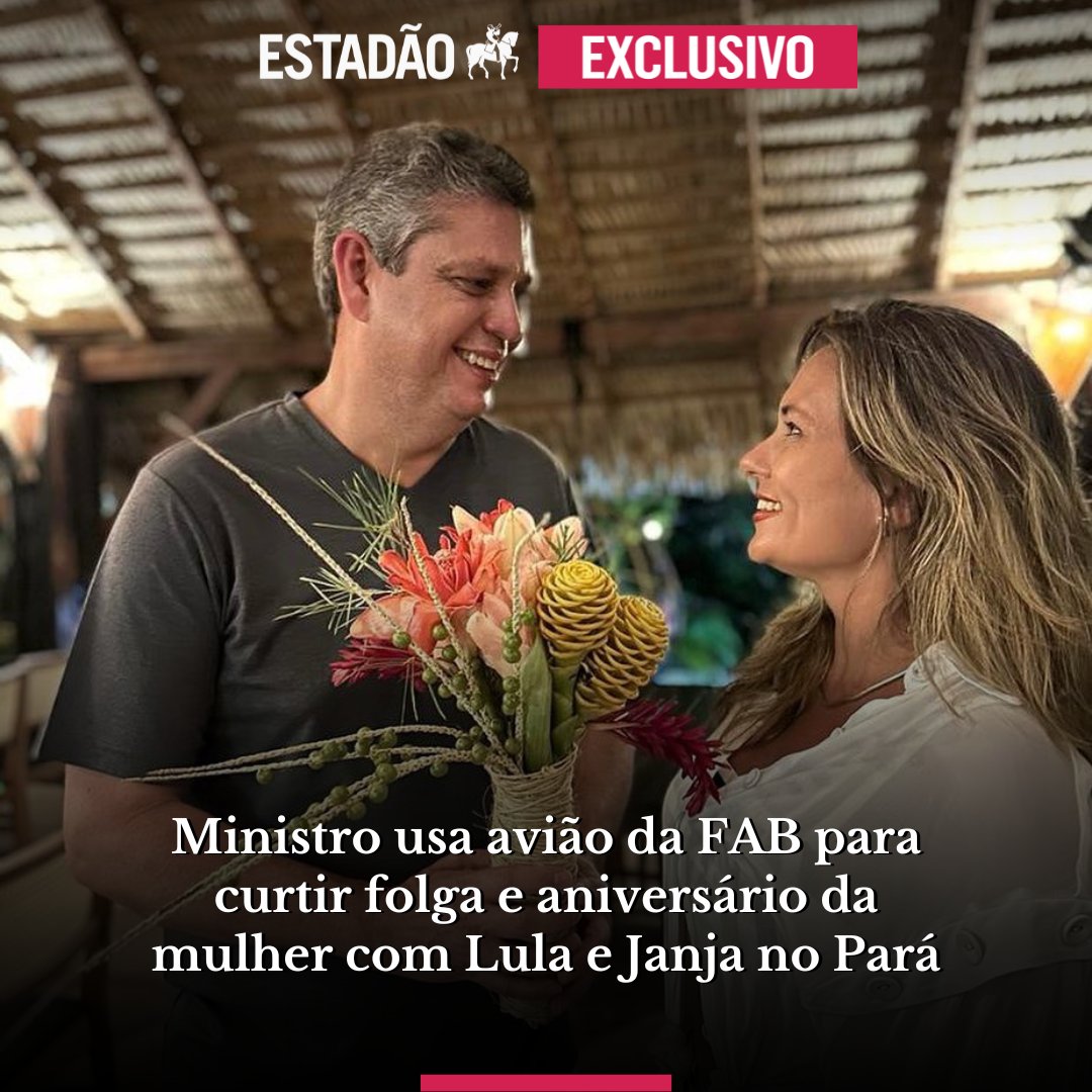 Estadao's tweet photo. Ministro usa avião da FAB para curtir folga e aniversário da mulher com Lula e Janja no Pará (via @EstadaoPolitica)

Voo que ia de Belém para Brasília com 21 pessoas viajou para o oeste paraense e único beneficiado pela escala em Santarém foi Márcio Macedo https://t.co/IpwN9DtaZ7 https://t.co/hLhuWfKYeq