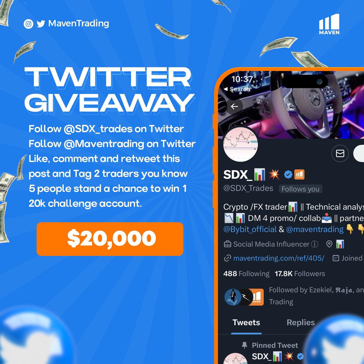 SDX_Trades's tweet photo. 💰100k$ (20x5) prop firm giveaway 💰

Criteria to win : 

▶️Follow @SDX_Trades @Maventrading  &amp; @Ola_Crrypt 
▶️ Retweet 
▶️ Retweet my pinned &amp; all my post 
▶️ Tag as many( 3minimum) friends(not influencer)

Good luck 🍀

Winners in 72hrs 🕰️ 💯 https://t.co/Zh2IrjoA2f