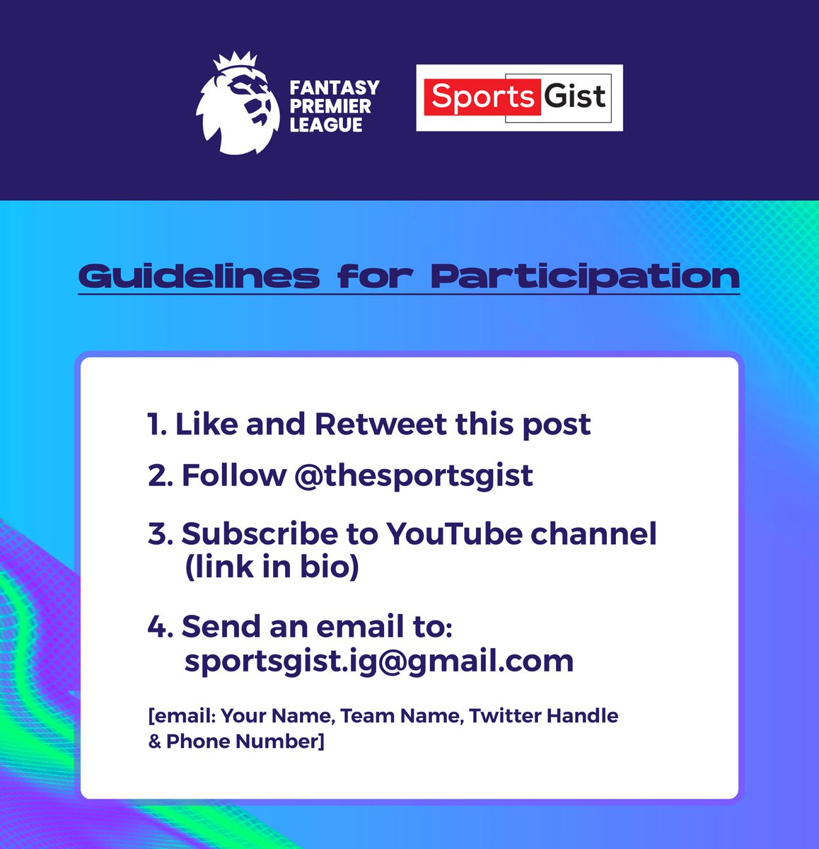 theSportsGist's tweet photo. SPORTS GIST #FPL

Free to join✅

To be eligible for prizes, you must:
- Like &amp; Retweet this post
- Follow @thesportsgist
- Subscribe to YouTube channel (https://t.co/135kyK0ihw) link in bio
- Email: sportsgist.ig@gmail.com

Code: bzqhx8

Auto Join link👇
https://t.co/L5m5Go00g5 https://t.co/pMFJPOkEOw