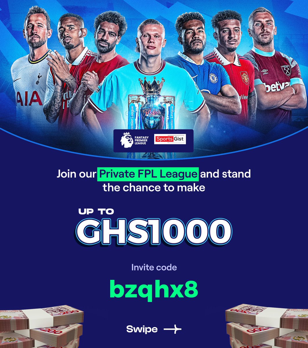 theSportsGist's tweet photo. SPORTS GIST #FPL

Free to join✅

To be eligible for prizes, you must:
- Like &amp; Retweet this post
- Follow @thesportsgist
- Subscribe to YouTube channel (https://t.co/135kyK0ihw) link in bio
- Email: sportsgist.ig@gmail.com

Code: bzqhx8

Auto Join link👇
https://t.co/L5m5Go00g5 https://t.co/pMFJPOkEOw