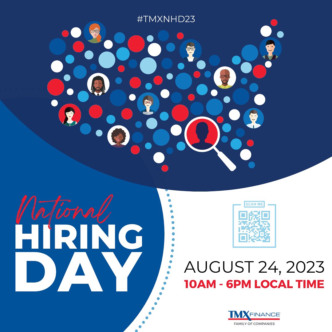 ted_helgesen's tweet image. When you join the TMX Finance® Family of Companies you'll be challenged to grow, and you’ll have the resources and guidance to accomplish your goals. Explore our current openings and plan to visit us for National Hiring Day on August 24th! #TMXNHD23 &amp;gt;&amp;gt; bit.ly/3Yt3rCg