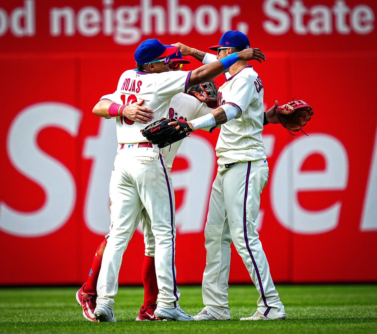 ArcainiLuke's tweet photo. Since the Trea standing ovation…

Castellanos: .300/.300/.800
Turner: .370/.393/.741
Harper: .280/.321/.640
Bohm: .333/.385/.667
Rojas: .364/.417/.455
Schwarber: .227/.393/.636
Stott: .286/.375/.524 

Those 7 players have combined for 53 hits, 13 doubles, 15 homers, and 42 hits. https://t.co/TAHWTSFT8w