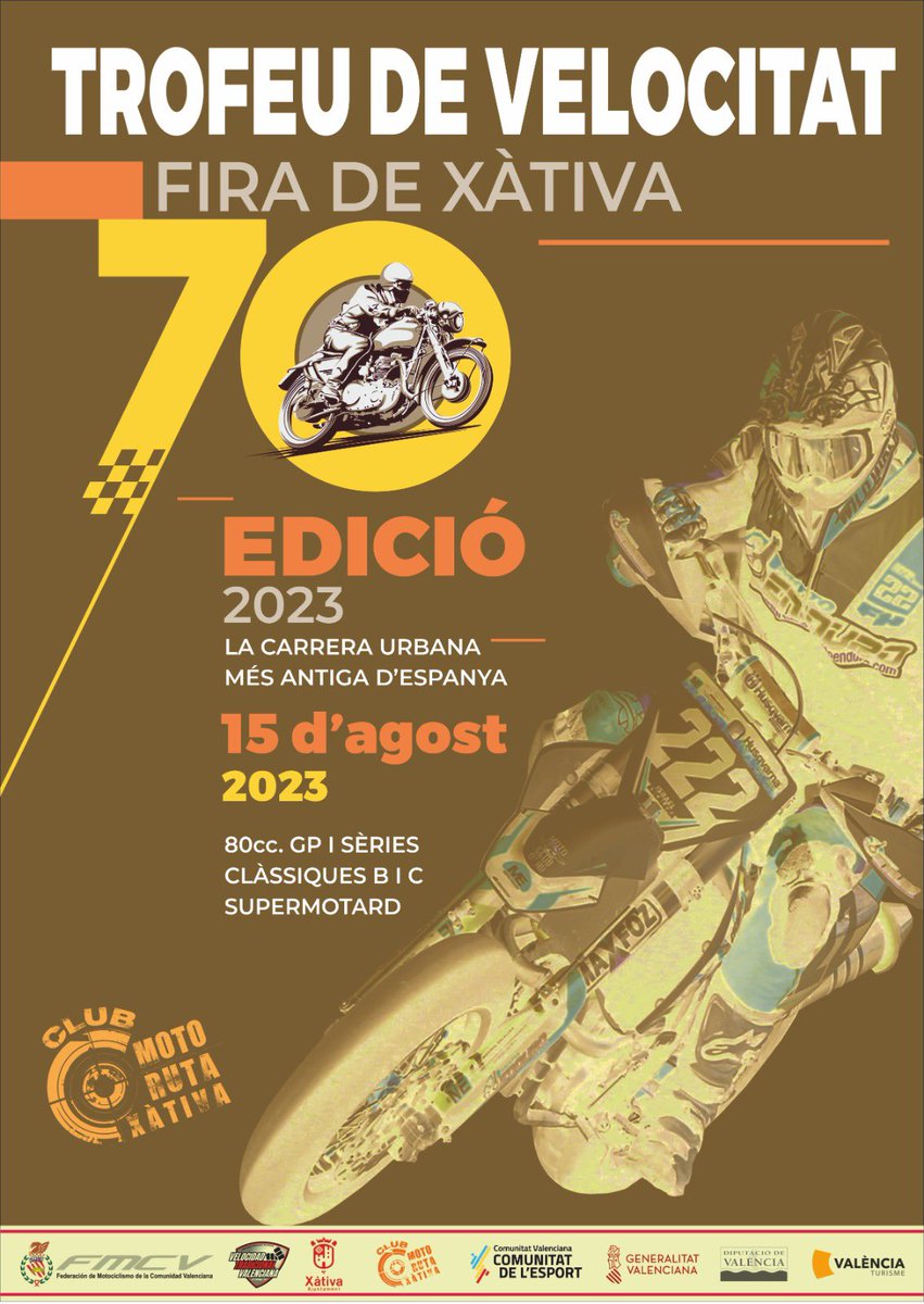 CARRERA DE MOTOS Dimarts 15, la festa de la velocitat torna a la Fira de #Xàtiva. Un joia de la història de l’esport de les dues rodes, la carrera urbana més antiga d’Espanya. Tot un espectacle que els aficionats al motor no us podeu perdre. Us esperem! Gas!!!!!