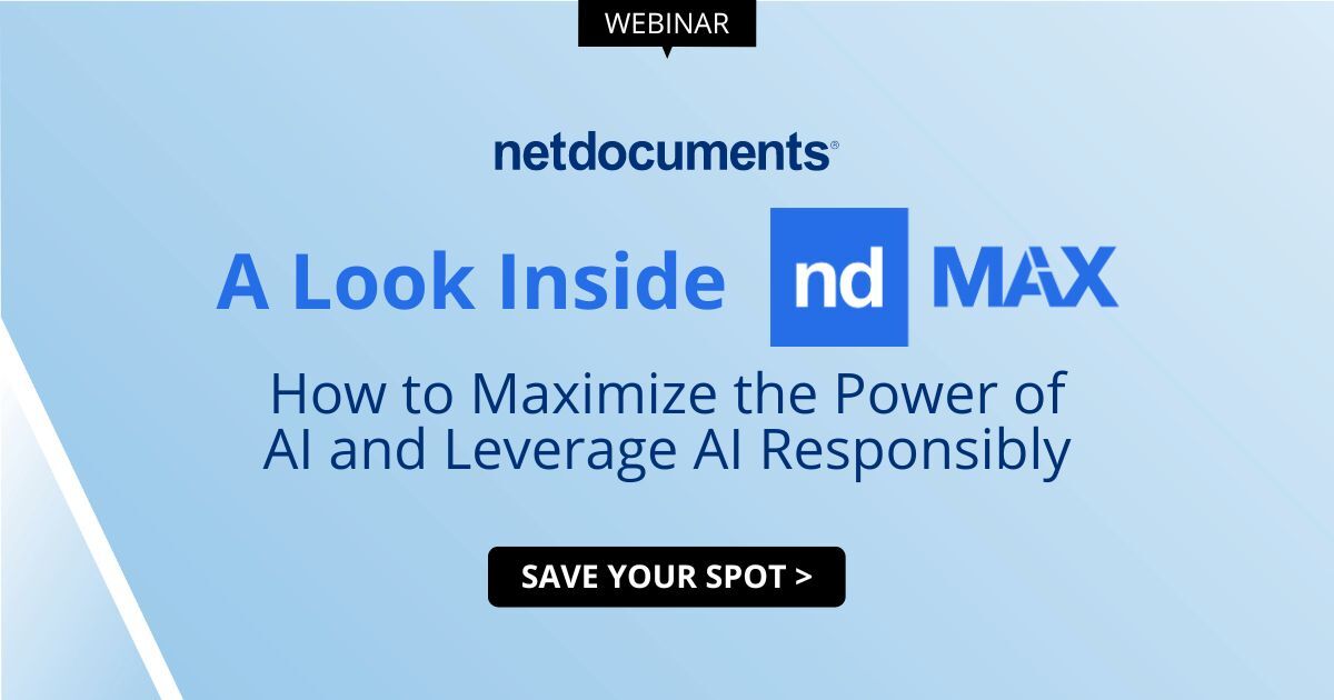 Join us for an exciting webinar on 🗓️ Wed 08/16 11am ET | 4pm BST

Learn about #ndMAX, our groundbreaking suite of #AI powered products, including the first in the suite, #PatternBuilderMAX. 

☑️ Register at bit.ly/45jZt0Y #LegalAI #automation #DMS #AzureAI #GenerativeAI