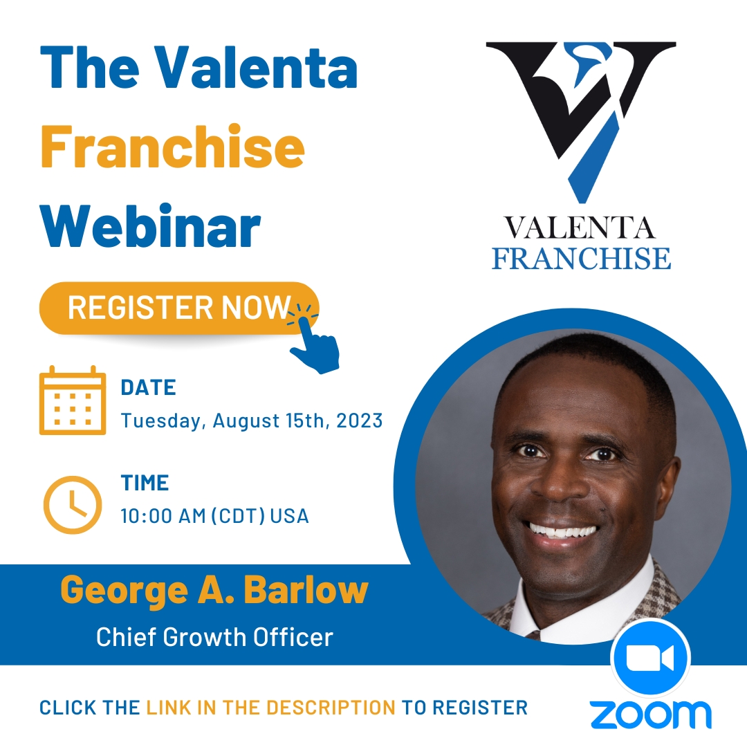 Attention all #franchisebrokers! Mark your calendar: August 15th - 'The Valenta Franchise Opportunity' Webinar to uncover the benefits of becoming a Valenta franchisee. Register now: zurl.co/lkju 

#FranchiseOpportunity #Franchisebrokers #BusinessConsulting