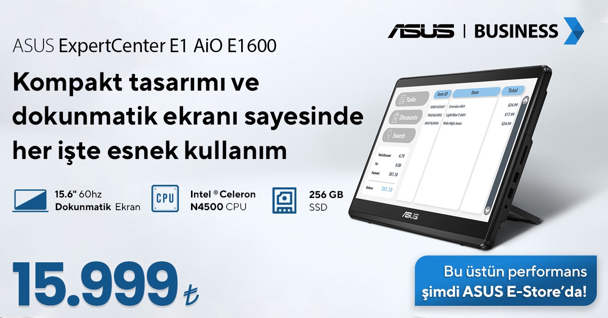 Kompakt tasarımı ve dokunmatik ekranı sayesinde her işte esnek kullanım imkanı sunan ASUS Kurumsal ExpertCenter E1 AiO E1600'ü keşfedin!
ExpertCenter E1 AiO E1600 ASUS E-Store'da!
🔎Keşfet: tr.asus.click/e1600
▶Satın al: tr.asus.click/e1600-st