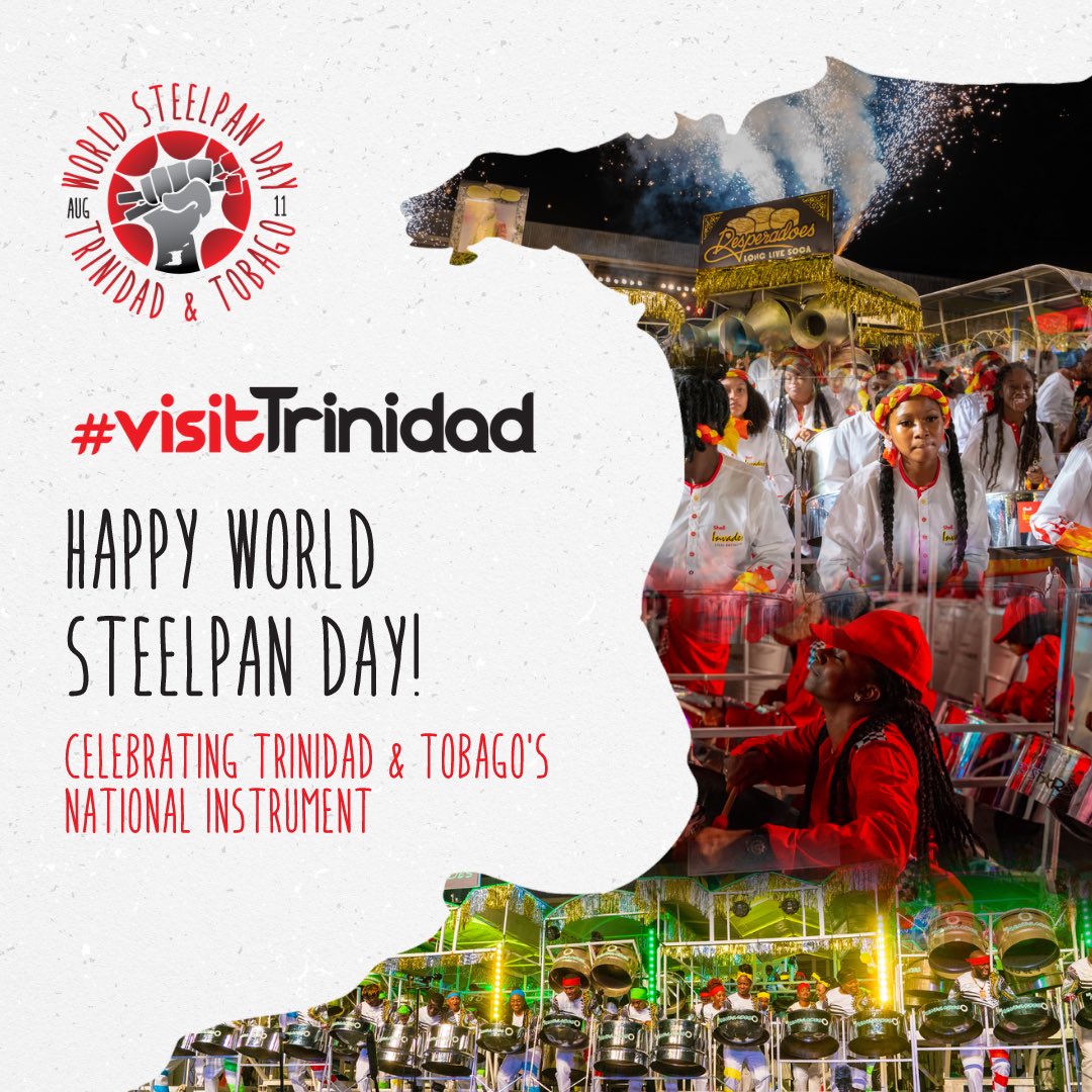 exploretrinidad's tweet photo. Happy #WorldSteelpanDay! Today, we celebrate the first-ever World Steelpan Day, as declared by the @un. This day is dedicated to raising awareness of the cultural and historical significance of the steelpan, as well as its link to sustainable development.

#visitTrinidad https://t.co/QKdZCbUrXE