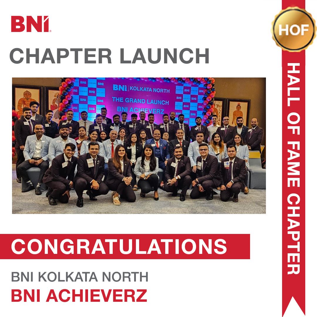 We are delighted to announce the launch of the 8th chapter of BNI Kolkata North Region, BNI ACHIEVERZ with 35 members & 12 visitors Many congratulations to EDs Rahul Agarwal & Rahul Mohata #BNI #BNIIndia #BNIKolkata #BNIChapters #BNIMembers #ReferralsForLife