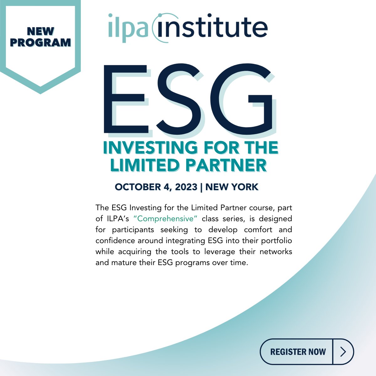 ilpaorg's tweet photo. Exciting news! ILPA has launched a new program for Limited Partners, focused on ESG Investing. Registration is now open for the course, making its debut on October 4th in New York. Don't miss out on this opportunity! https://t.co/Z5MWvhLrhw https://t.co/CjnfxD6Zty