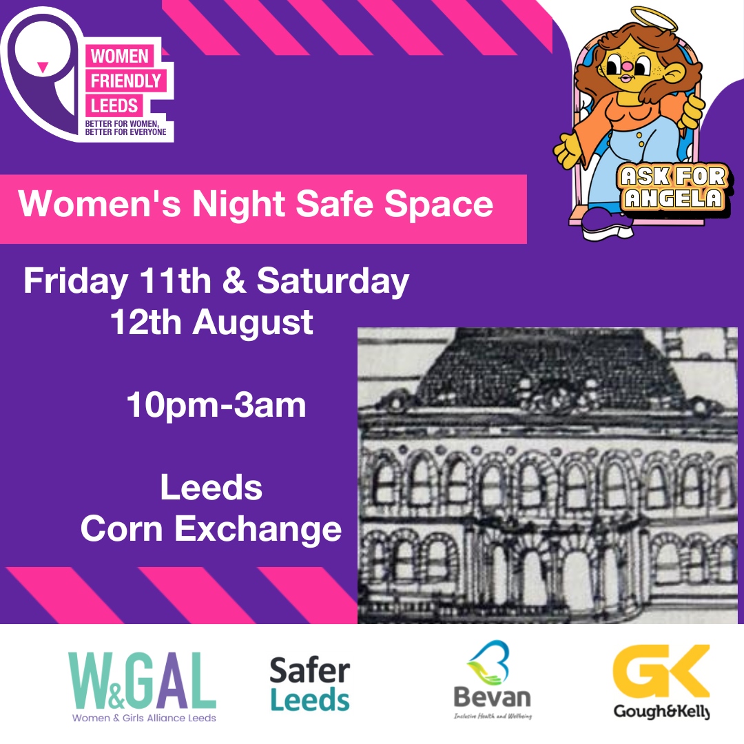 Happy FriYAY! Women’s Night Safe Space out two nights on the trot again this week – Friday and Saturday 10pm-3am by the Corn Exchange – Look for the team in purple and the bus covered in fairy lights. All women welcome, for whatever reason #NightSafeLeeds