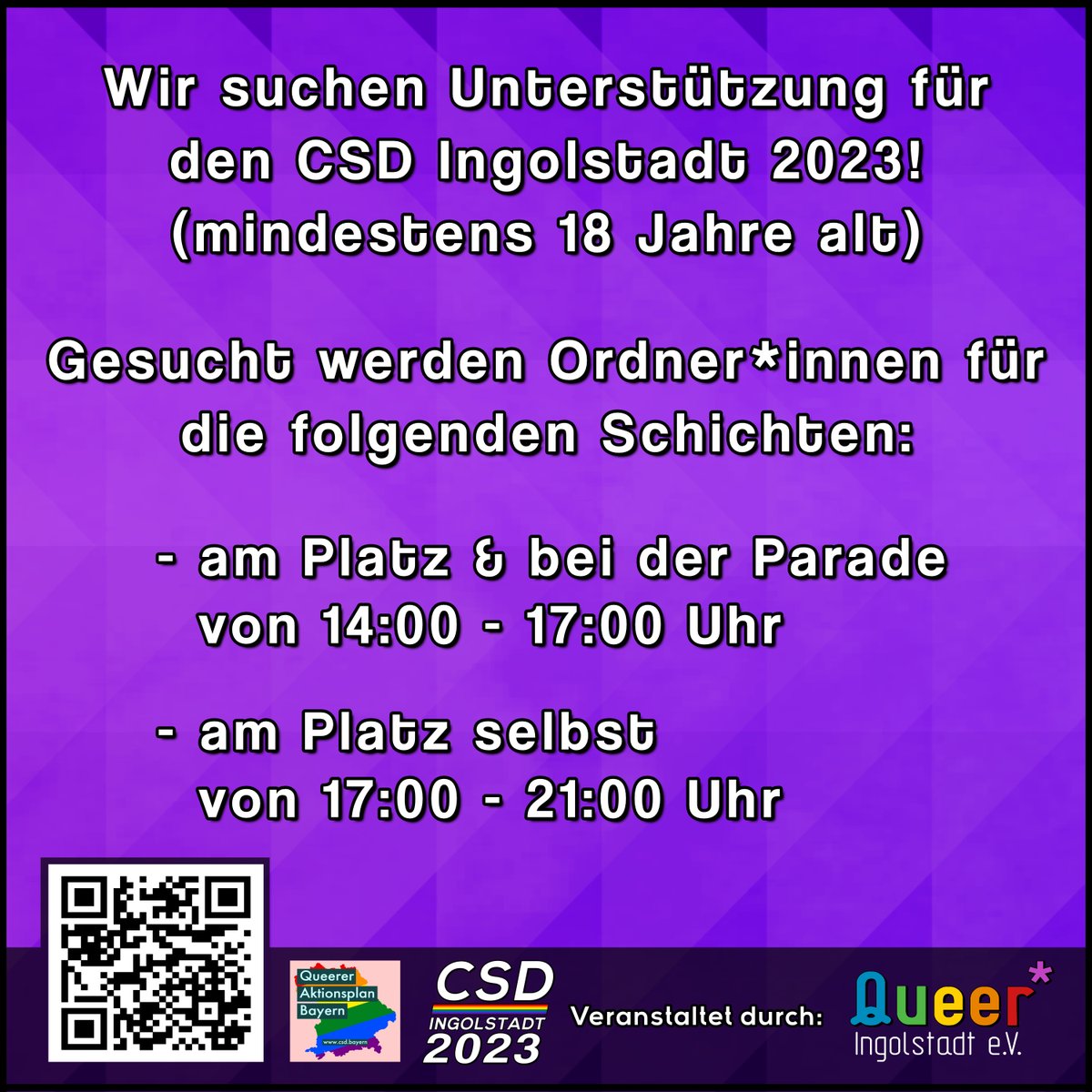 CSDIngolstadt's tweet photo. AUFRUF!
Wir suchen momentan noch Ordner*innen für den CSD! 🏳️‍🌈🏳️‍⚧️

Wenn ihr Lust und Zeit habt, schreibt uns gerne eine PN! 😄

#queer #queeringolstadt #ingolstadt #csd #csdingolstadt #csdingolstadt2023 #lgbt #lgbti #lgbtq #lgbtiq #lgbtqi #pride #QueererAktionsplanBayernJetzt https://t.co/C2kmNUWNXX