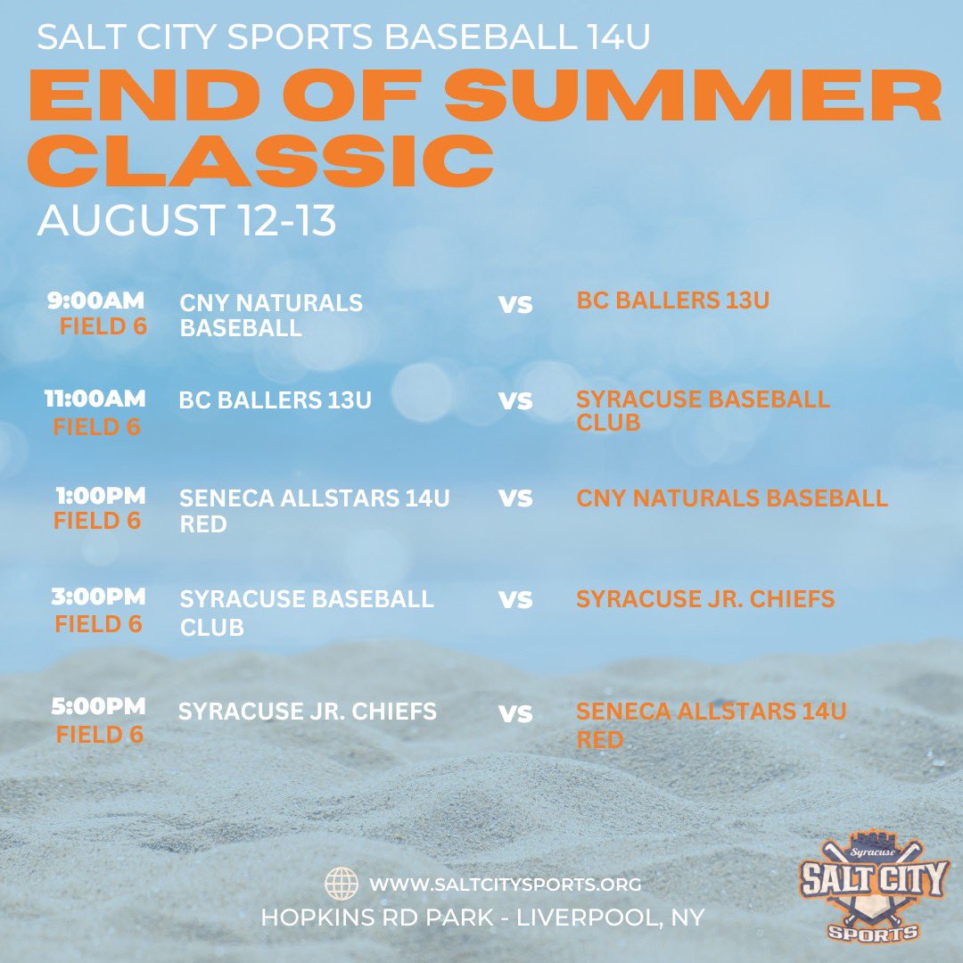 🚨End Of Summer Classic Baseball Tournament Schedule!