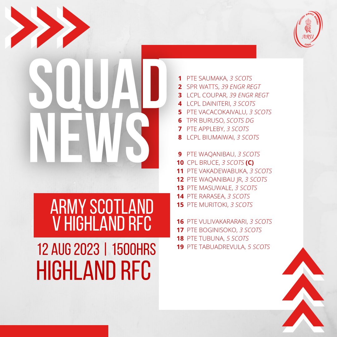 𝙋𝙧𝙚-𝙎𝙚𝙖𝙨𝙤𝙣 𝙁𝙧𝙞𝙚𝙣𝙙𝙡𝙮

Army in Scotland are in action this weekend in a pre-season friendly v Highland RFC 🏉 

All the key details and team news ⬇️