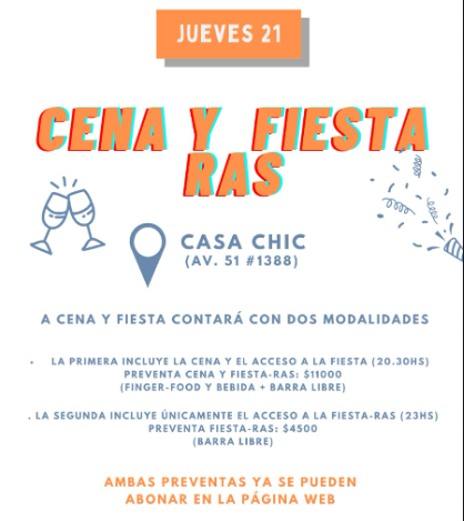 RAS2023LAPLATA's tweet photo. JUEVES 21 cena y fiesta RAS! https://t.co/MIoFoo2ExU