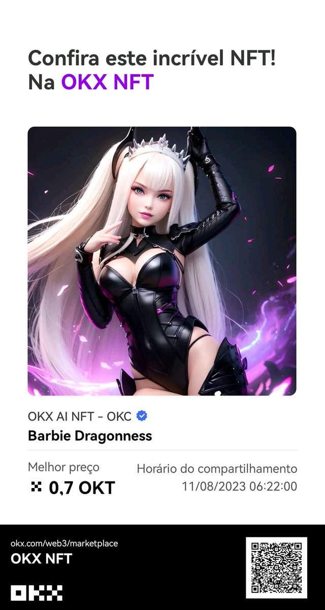 Don't dismiss her! 

Barbie may be an occult character of the New World Order. Below, an exclusive AI generated #NFT of Barbie dressed as a Dark Dragon Queen. 

Scan the QR Code below and get it now!

#NFTCommunity #nftart #barbieworld #BarbieMovie #Barbiefanart