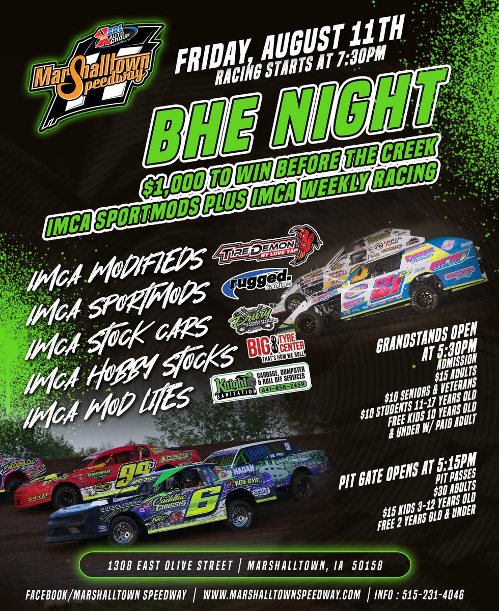 foxman1987's tweet image. 🏁IT'S RACE DAY AT THE Karl Auto Group of @MoTownSpeedway .......Tonight is BHE Night $1,000 to win Before the Creek for IMCA Sport Mods + IMCA Weekly Racing  🏁

* Hot Laps at 6:55p
* Racing at 7:30p

📋 (Lineups &amp;amp; Results)  @MyRacePass
💻📺 @FloRacing 
🎧📱 @TrackTuneLive