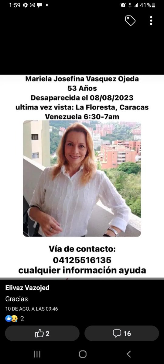 Carolinepaez's tweet photo. Agradezco a quien pueda dar información sobre está persona desaparecida. https://t.co/DcUnT9LzpV