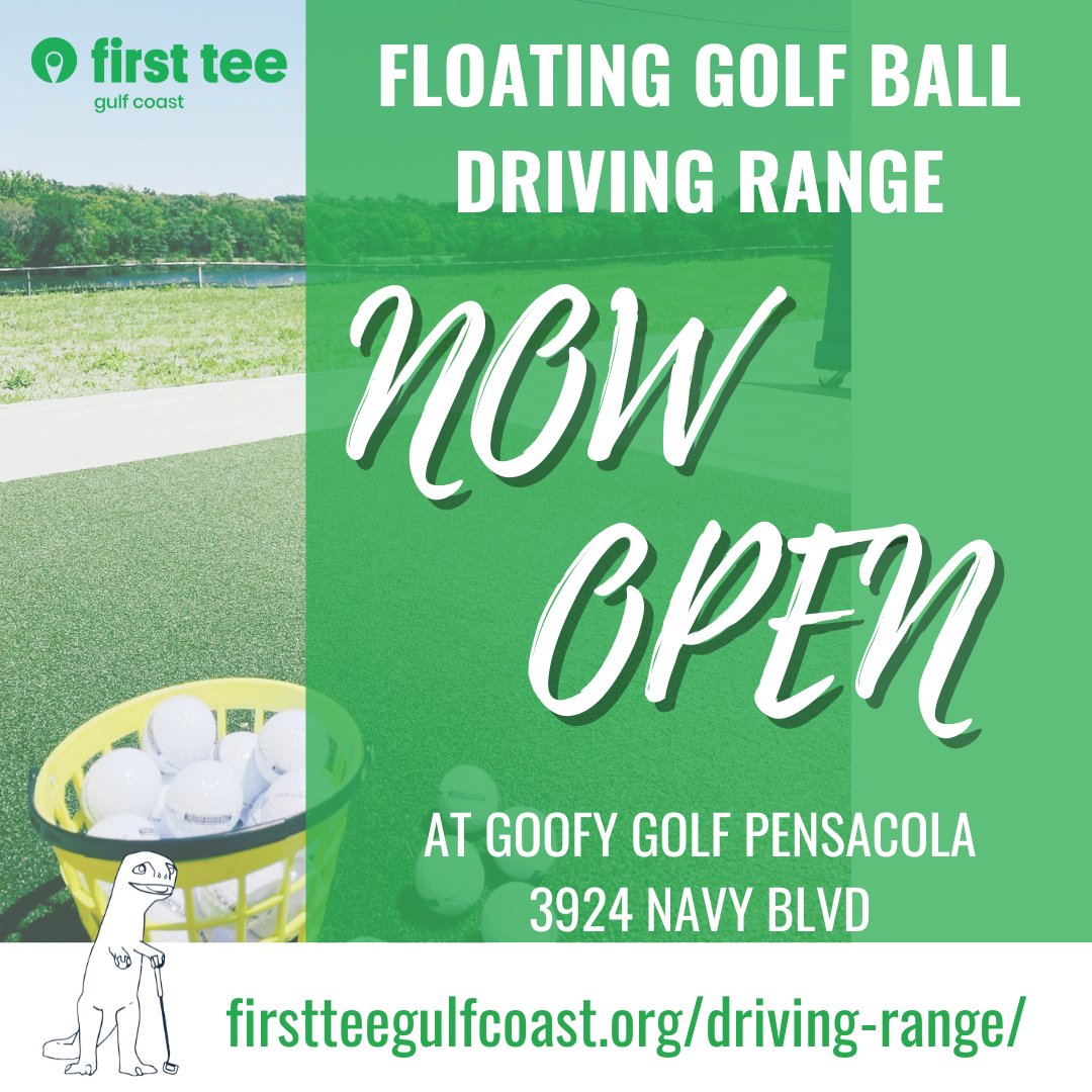 FirstTee_GC's tweet image. NOW OPEN!
Pensacola's only floating golf ball driving range is finally open!
Practice green and golf hitting cages are also available for use!

Fall/Winter Hours:
Friday: 2-6pm
Saturday: 10am-6pm
Sunday: 1-4pm

Pricing and more info online at
firstteegulfcoast.org/driving-range/