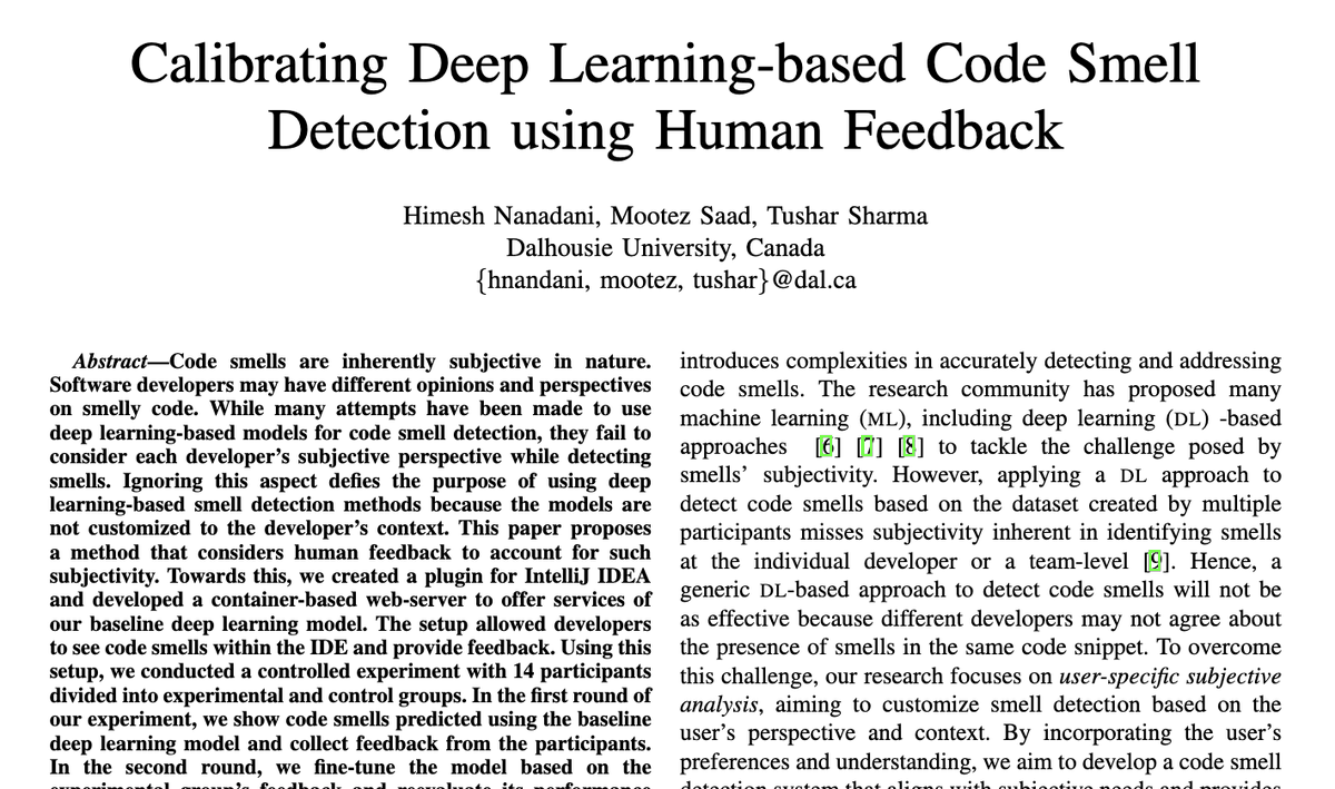 dr_tusharma's tweet photo. Great day for @SMART_Dal - one @ICSME NIER track, one ICSME Tools track, and one @ieeescam Research track paper got accepted. Preprints coming soon.
Congratulations to @IndranilPalit1, @s_mootez, @gautamshetty_, Himesh, and others co-authors. https://t.co/10IMNtscOD